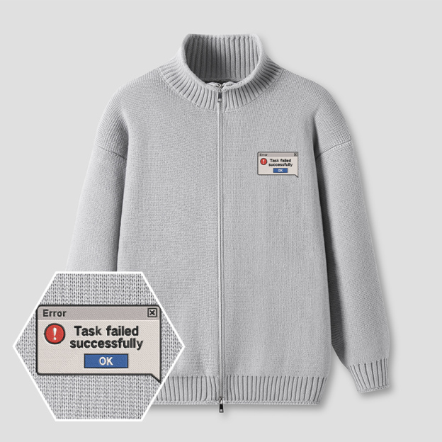 Failed Successfully Embroidered Full‑Zip Cardigan