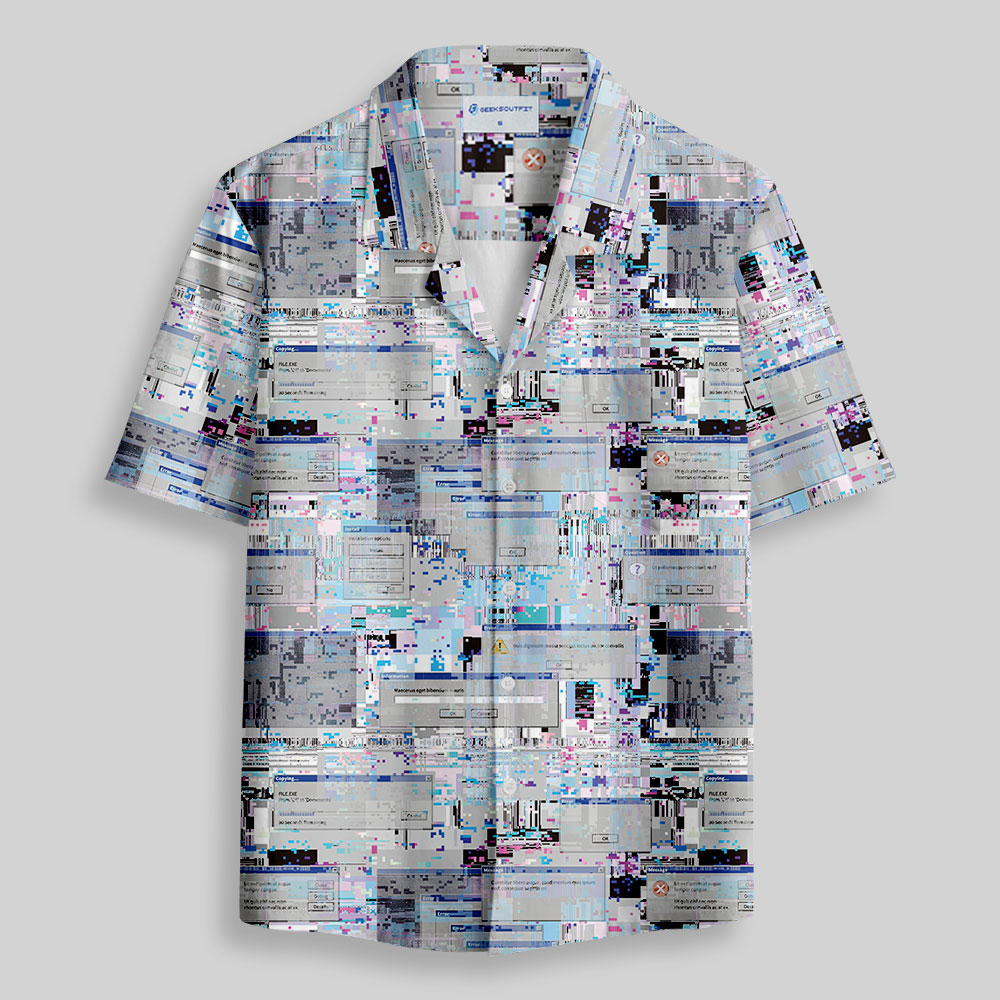 Glitch Error Screen Button Up Pocket Shirt