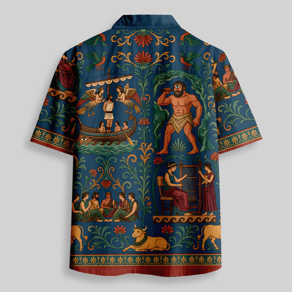 Ancient Greek Odyssey Mythology Button Up Pocket Shirt