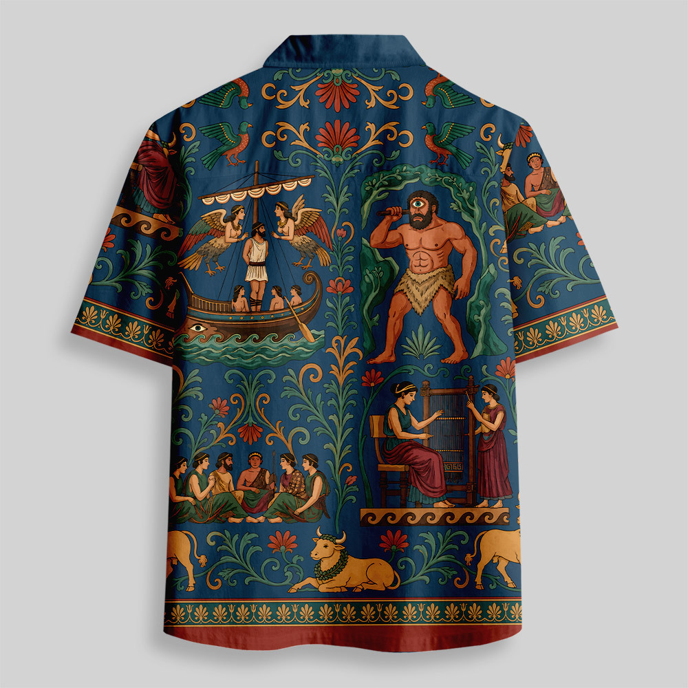 Ancient Greek Odyssey Mythology Button Up Pocket Shirt