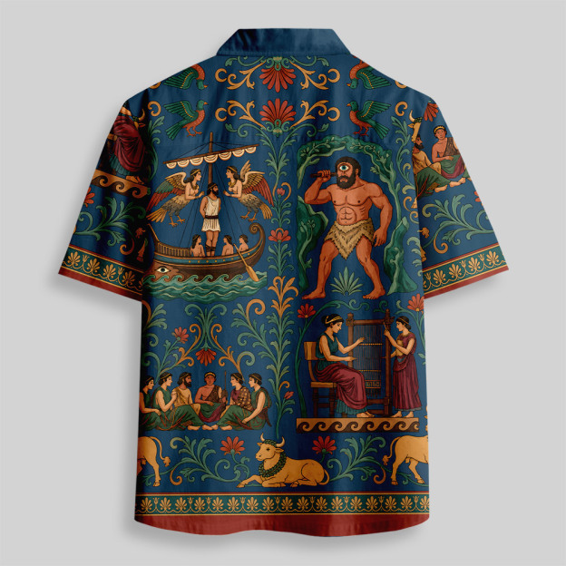 Ancient Greek Odyssey Mythology Button Up Pocket Shirt