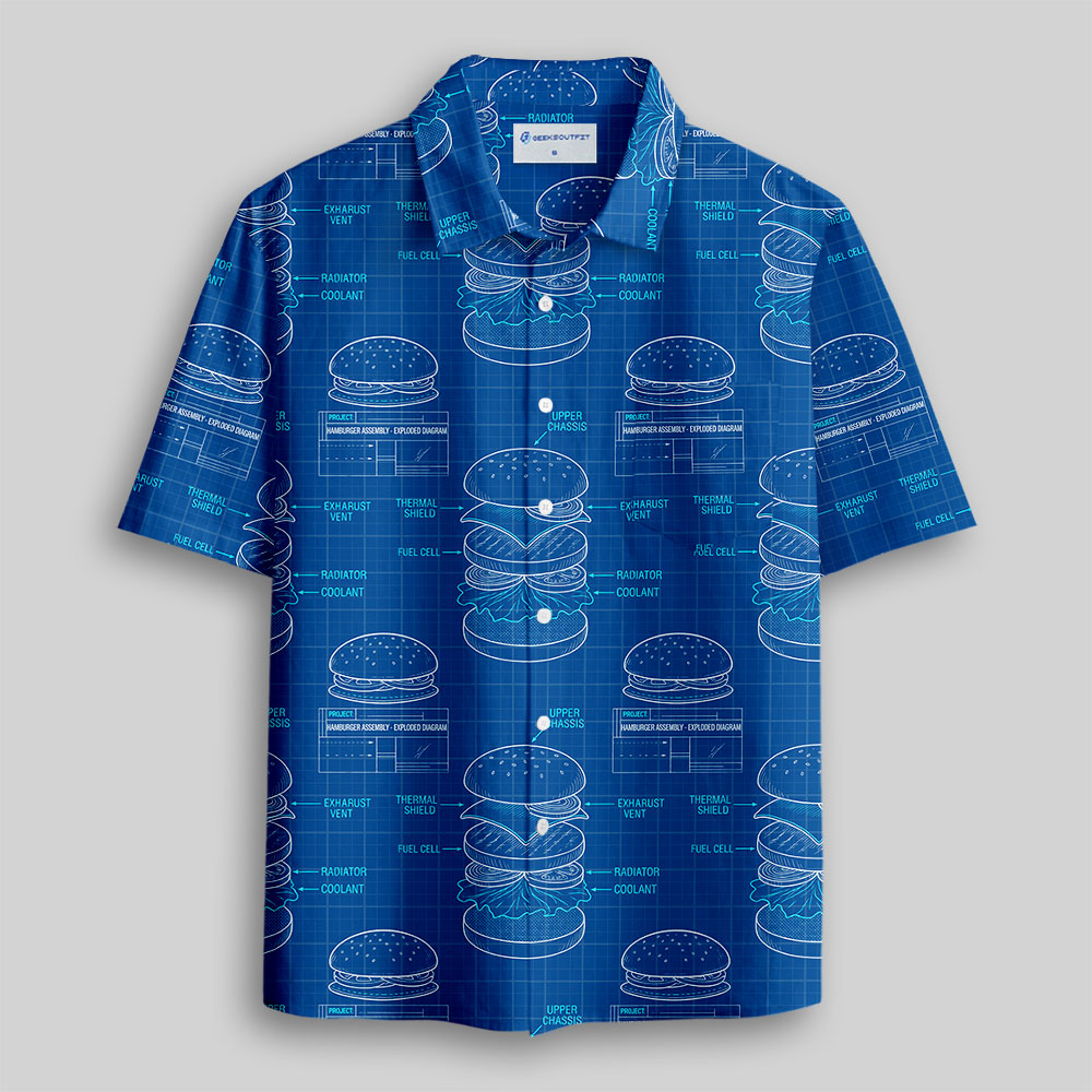 Burger Blueprint Button Up Pocket Shirt
