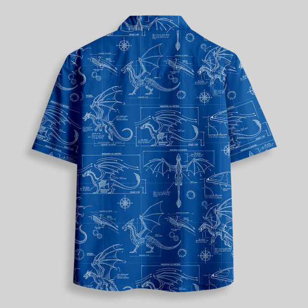 Dinosaur Blueprint Button Up Pocket Shirt