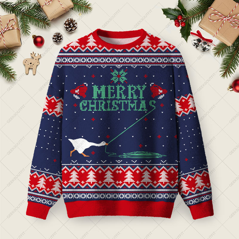 Geeksoutfit Merry Honked Christmas Funny Honk Goose Ugly Christmas Fuzzy Fleece Sweatshirt for Sale