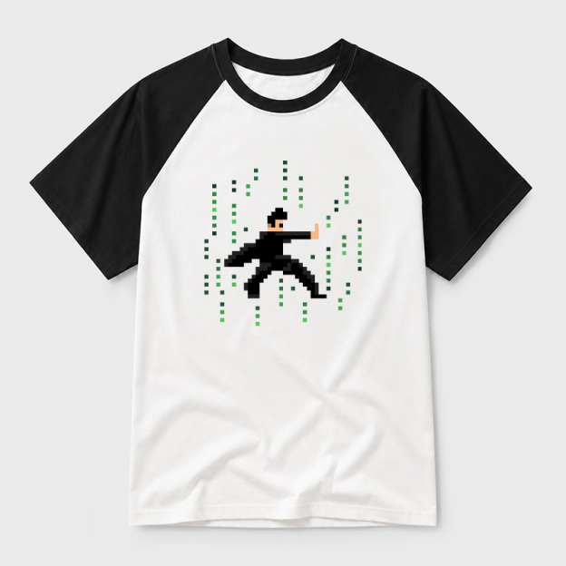 Pixel Green Code Matrix Hero Sci-Fi Geek Retro Raglan T-Shirt