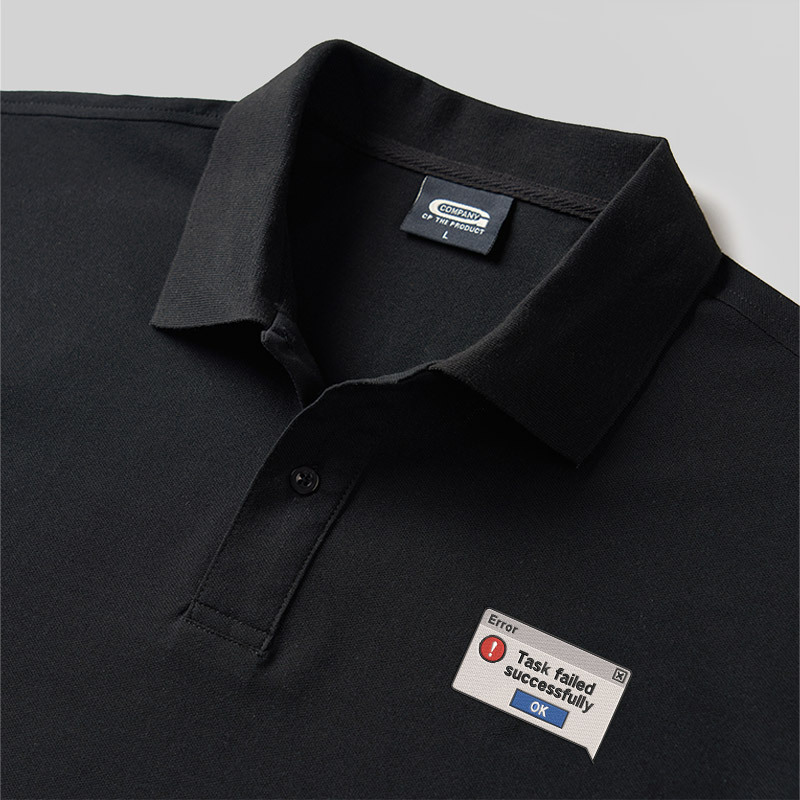 Task Failed Successfully Geek Embroidered Polo Shirts