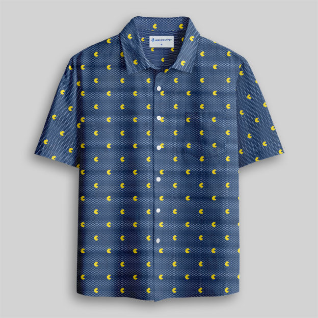 Retro Arcade Pixel Gamer Button Up Pocket Shirt