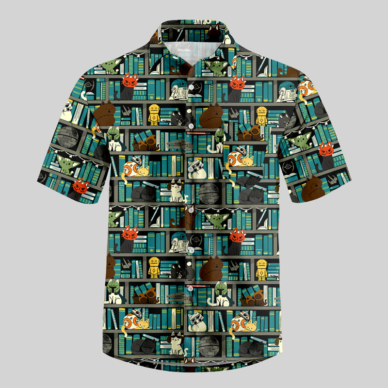 Sci-Fi Universe Bookshelf Button Up Pocket Shirt