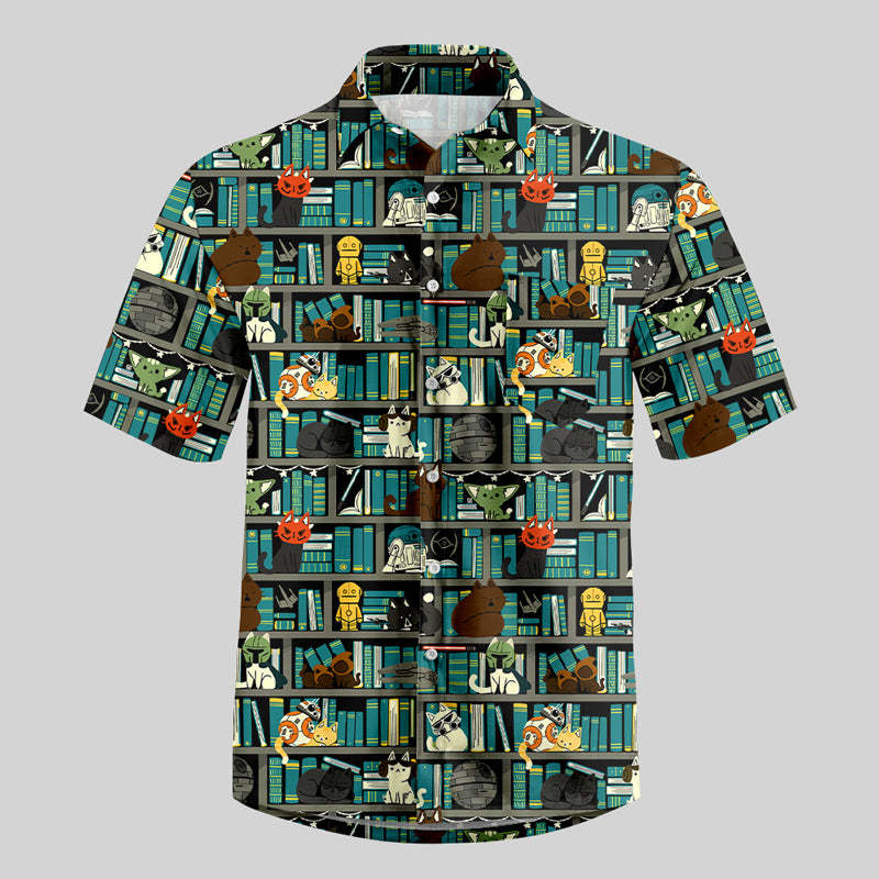 Geeksoutfit Sci-Fi Universe Bookshelf Button Up Pocket Shirt for Sale