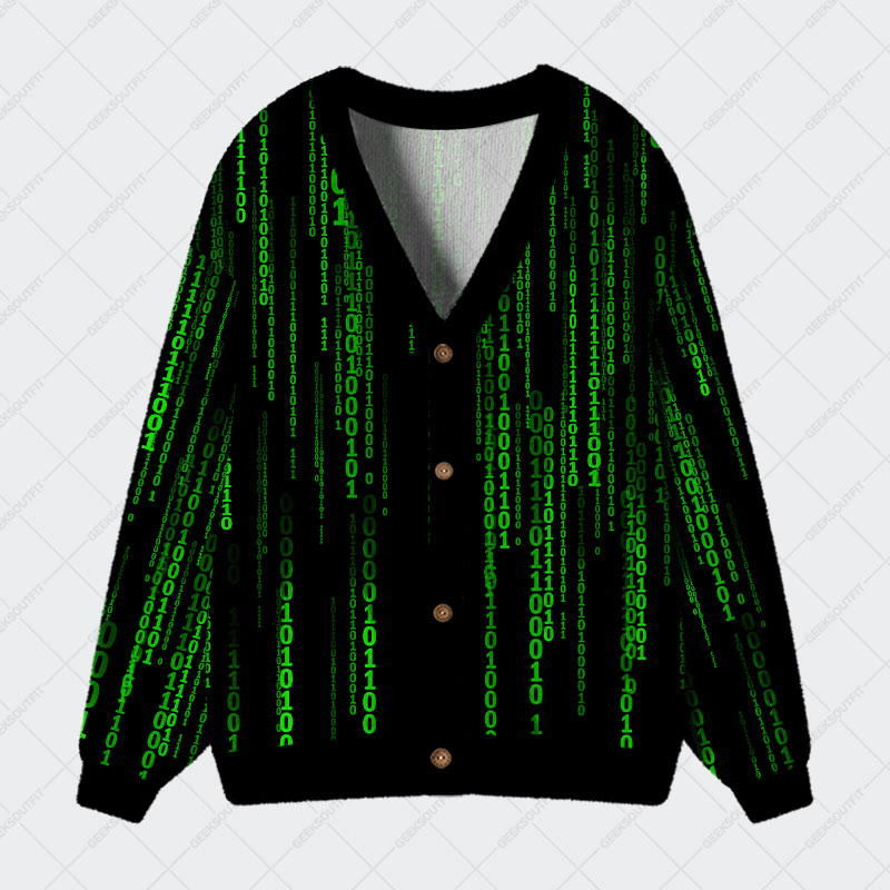 The Matrix Black Green Geek Ugly Cardigan Sweaters 