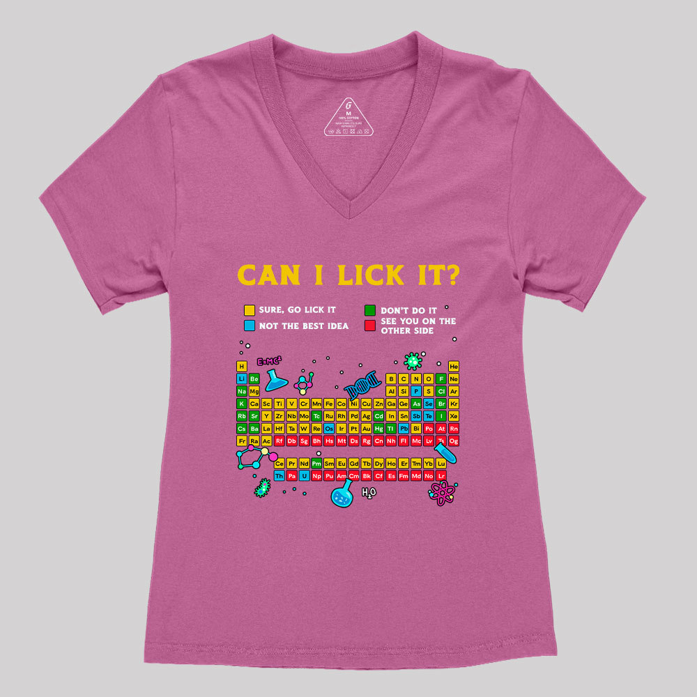 Can I Lick It Periodic Table Geek Women's V-Neck T-shirt