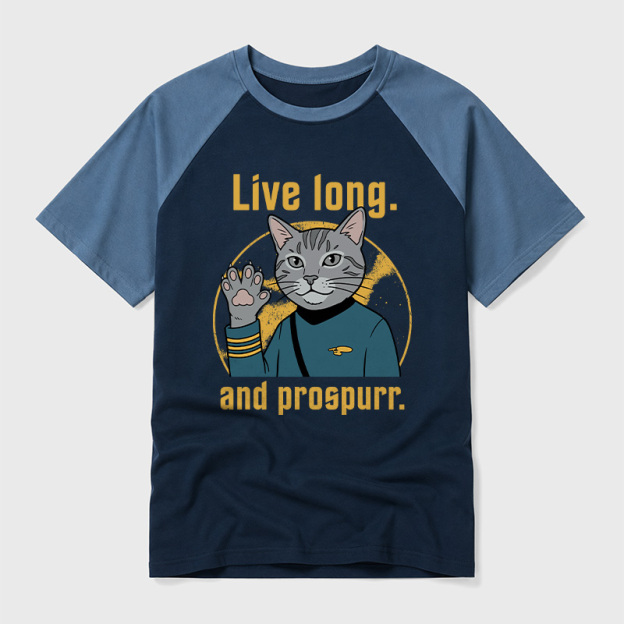 Live Long and Prospurr Vulcan Cat Geek Retro Raglan T-Shirt