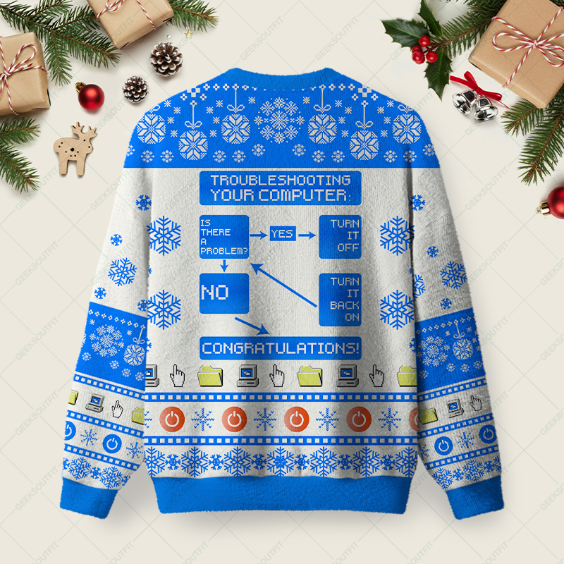 Troubleshooting Your Computer Ugly Christmas Fuzzy Fleece Sweatshirt