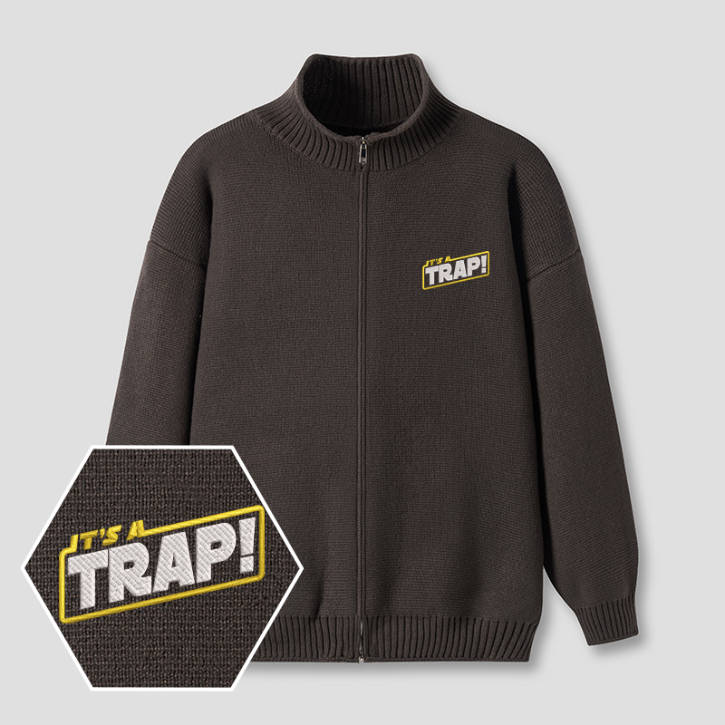 It Is A Trap Embroidered?Full?Zip?Cardigan