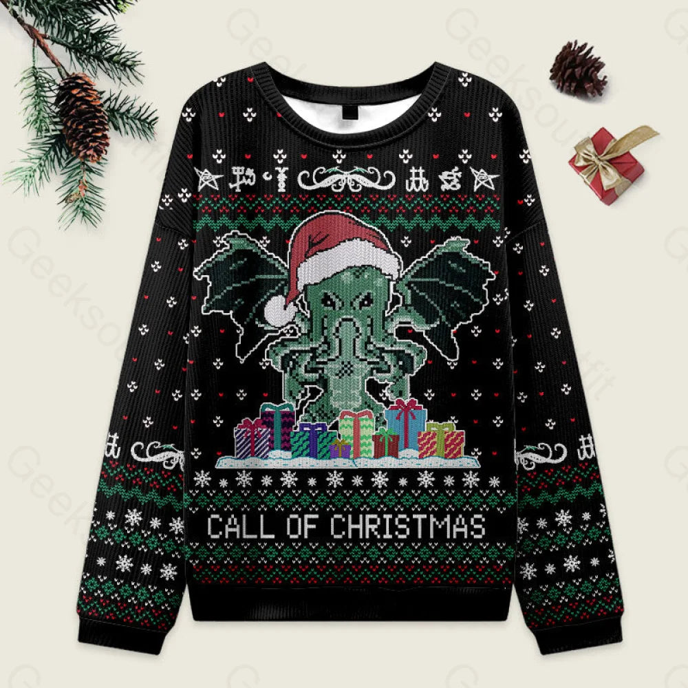 Call Of Christmas Black Ugly Sweater Men??s Style-S