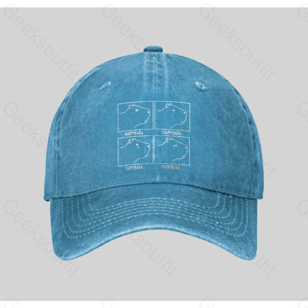 Capybara All The Moods Washed Vintage Baseball Cap Blue