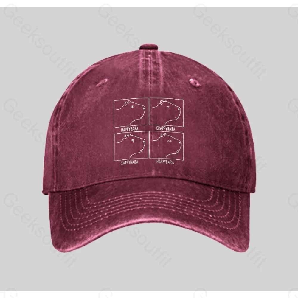 Capybara All The Moods Washed Vintage Baseball Cap Red
