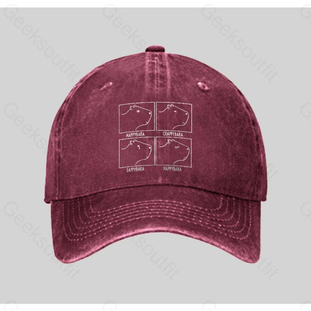 Capybara All The Moods Washed Vintage Baseball Cap Red