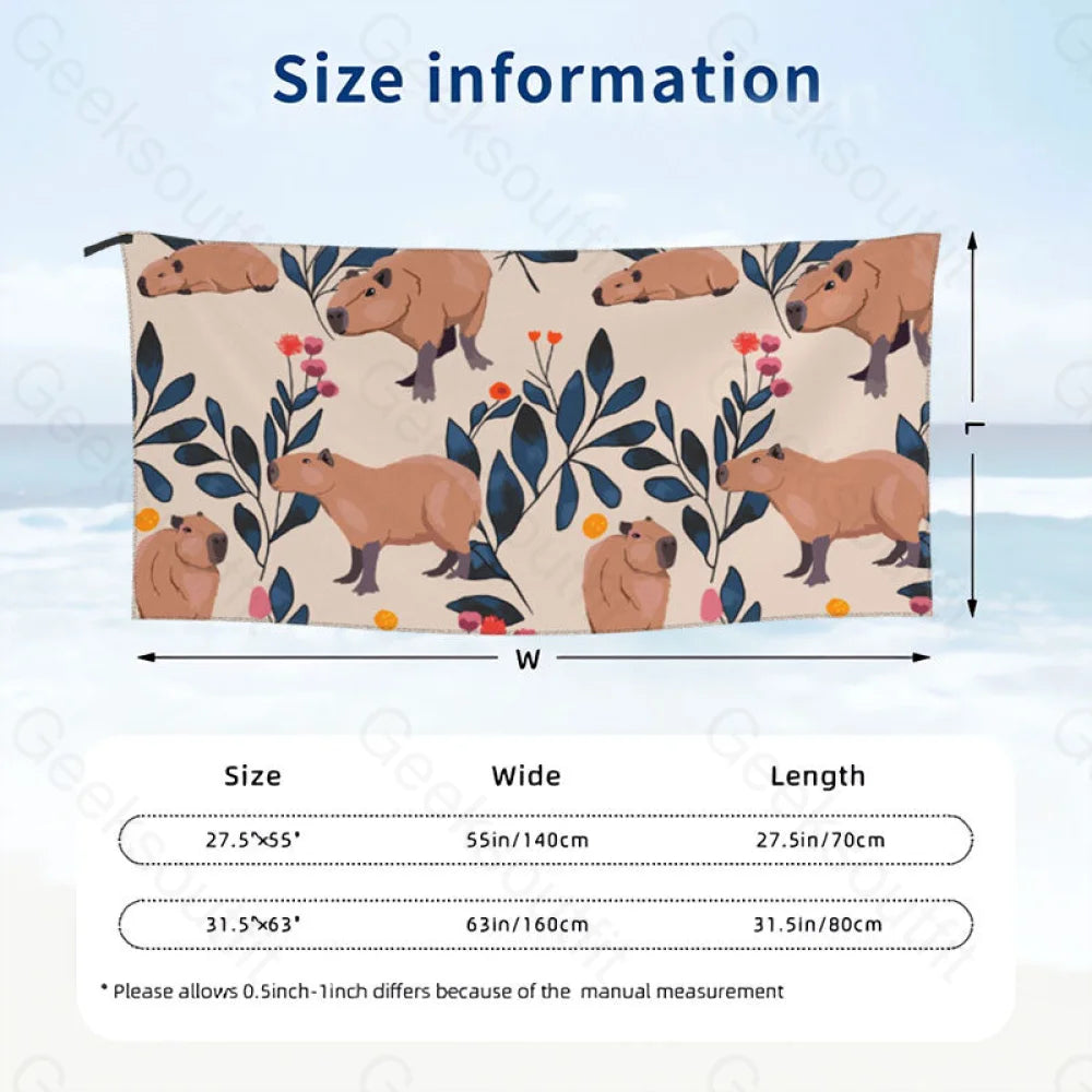 Capybara And Plants Quick Drying Beach Towel