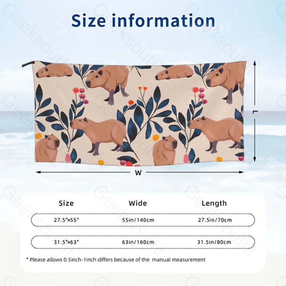 Capybara And Plants Quick Drying Beach Towel