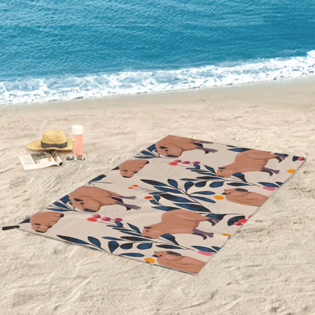 Capybara And Plants Quick Drying Beach Towel