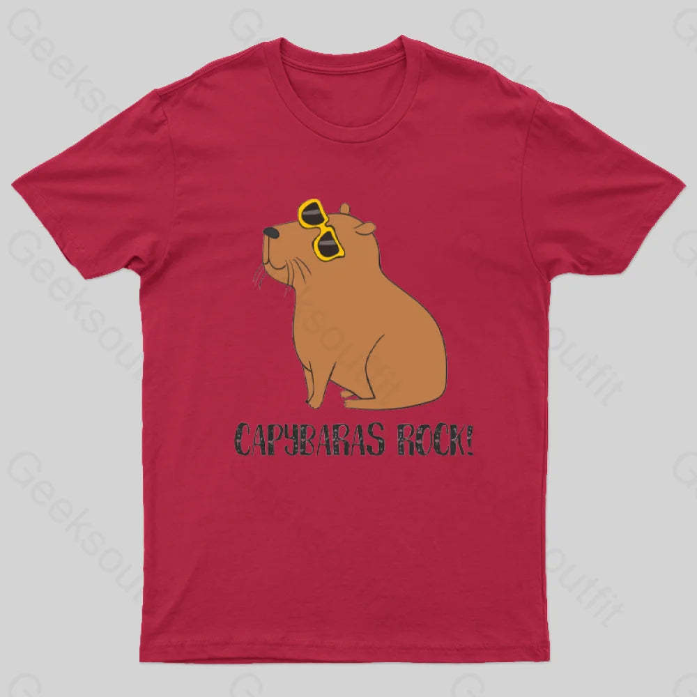 Capybaras Rock! T-Shirt Red / S
