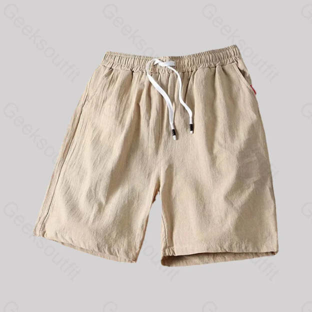 Casual Cotton And Linen Beach Geek Shorts Khaki / M