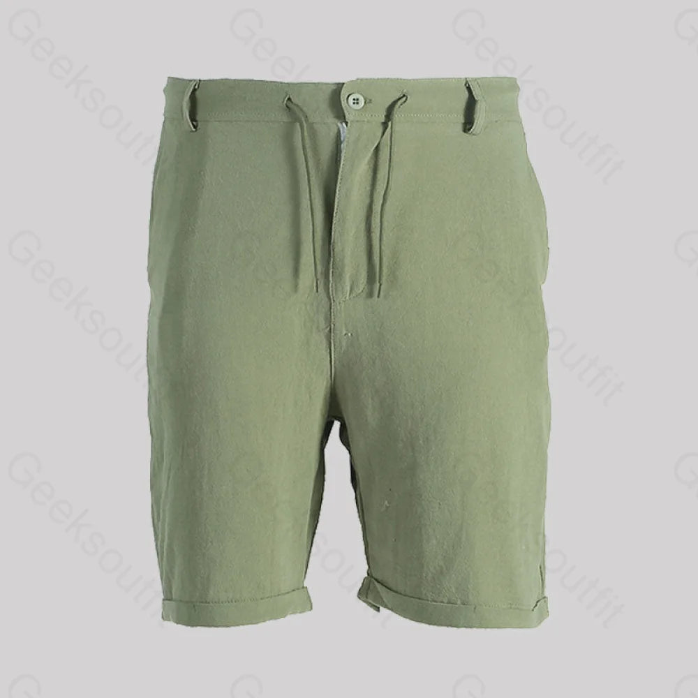 Casual Cotton And Linen Lace Up Geek Shorts Army Green / M