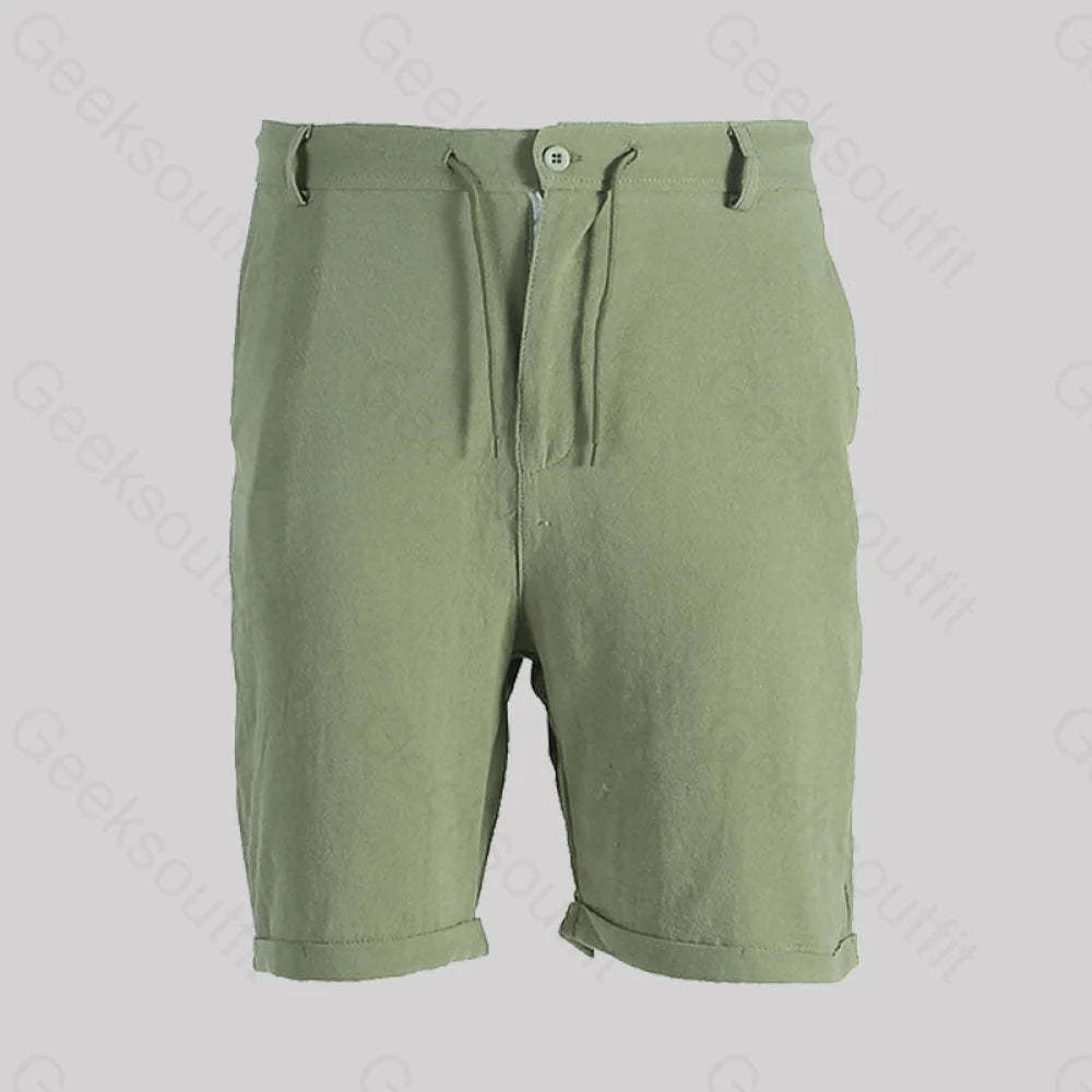 Casual Cotton And Linen Lace Up Geek Shorts Army Green / M