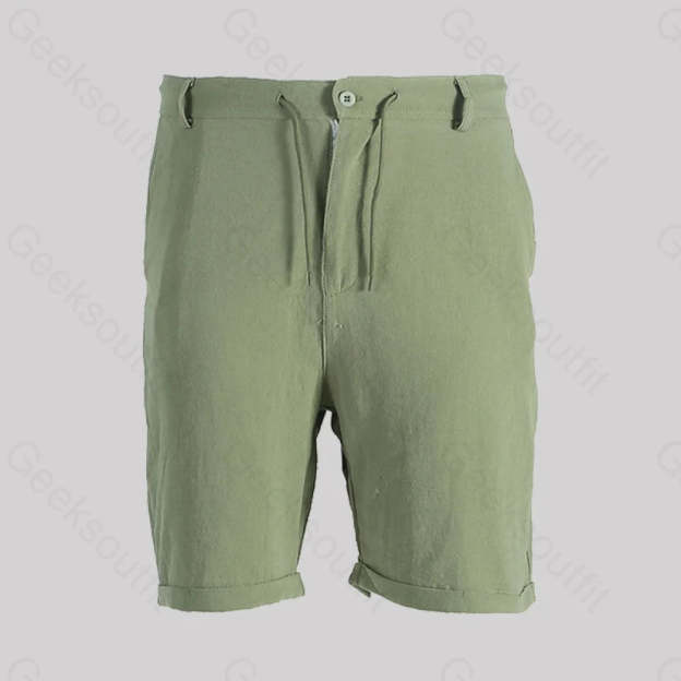 Casual Cotton And Linen Lace Up Geek Shorts Army Green / M