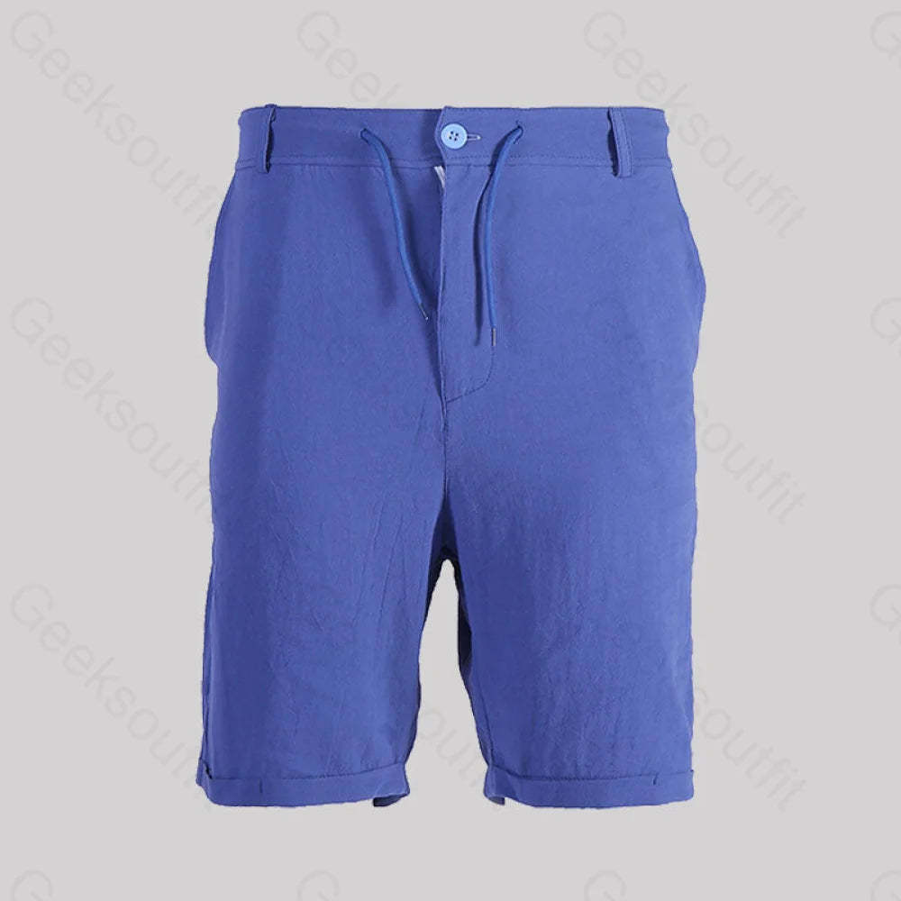Casual Cotton And Linen Lace Up Geek Shorts Blue / M