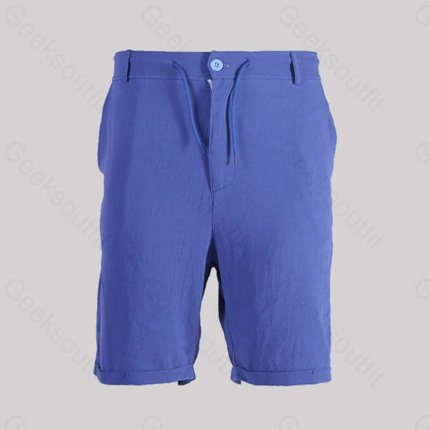Casual Cotton And Linen Lace Up Geek Shorts Blue / M