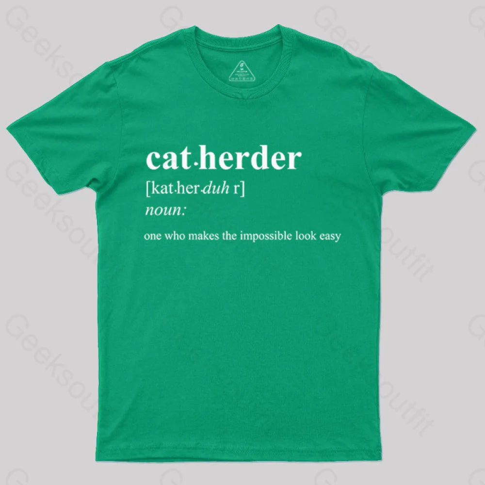 Cat Herder Geek T-Shirt Green / S