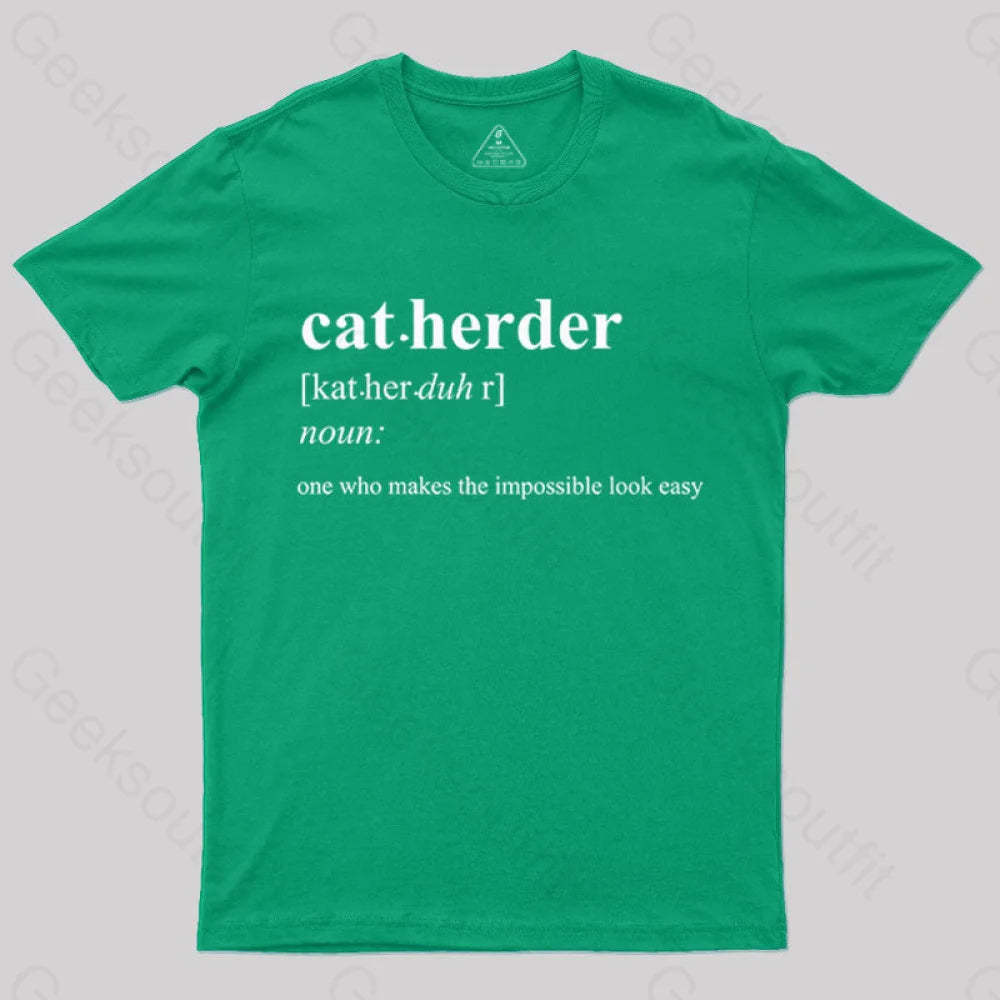 Cat Herder Geek T-Shirt Green / S