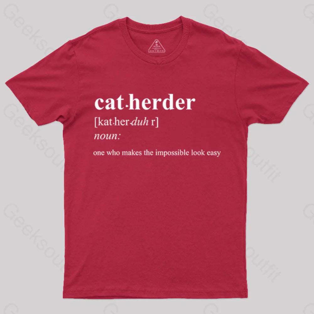 Cat Herder Geek T-Shirt Red / S