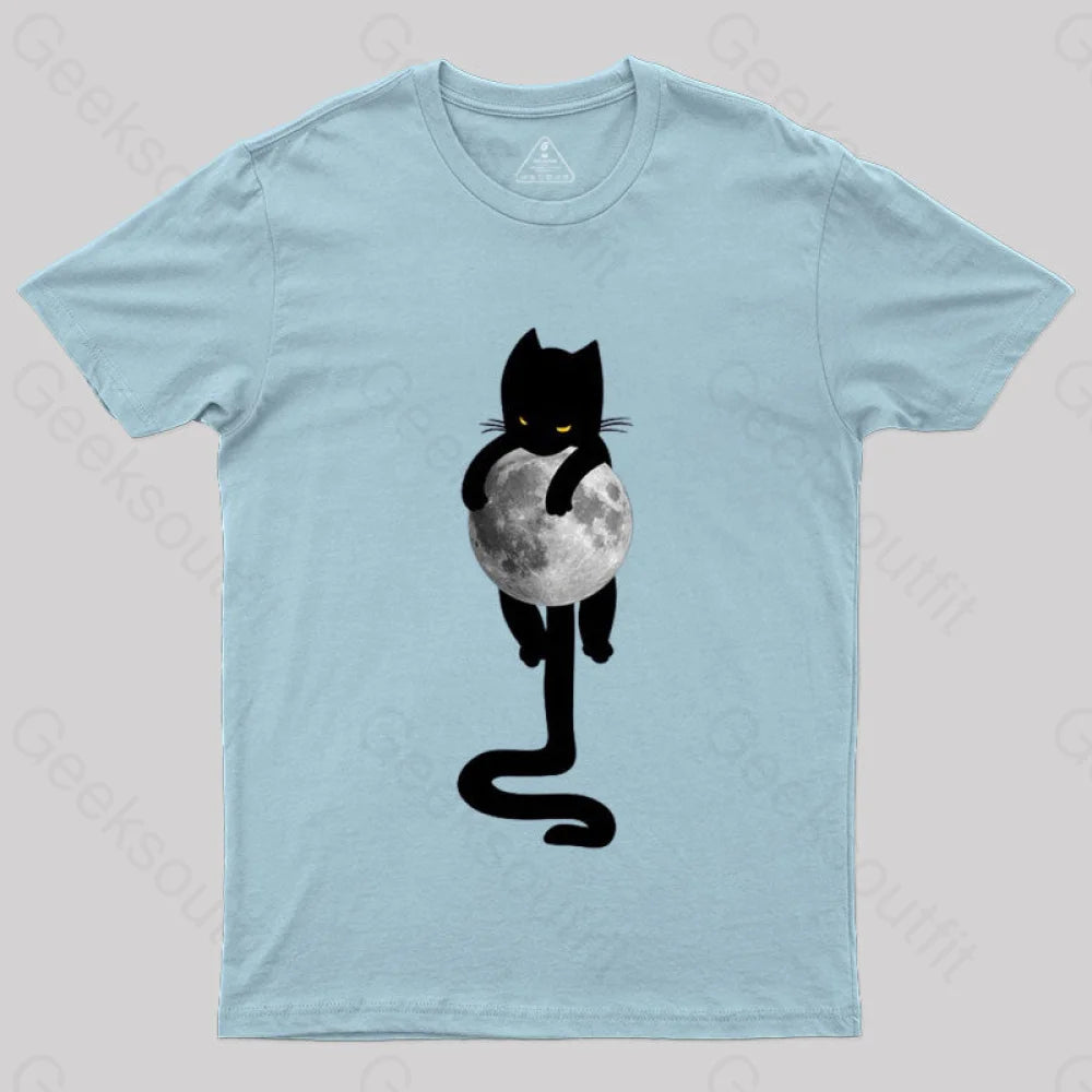 Cat On The Moon T-Shirt Light Blue / S