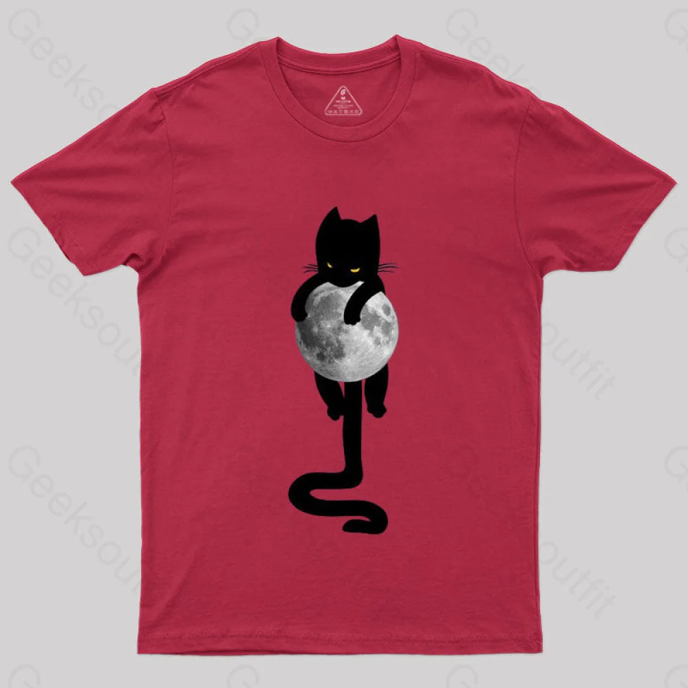 Cat On The Moon T-Shirt Red / S