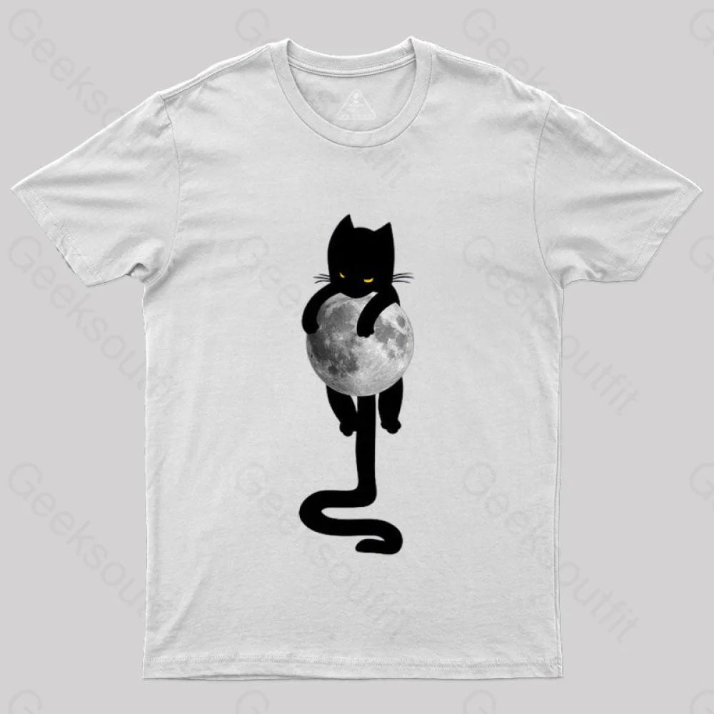 Cat On The Moon T-Shirt White / S