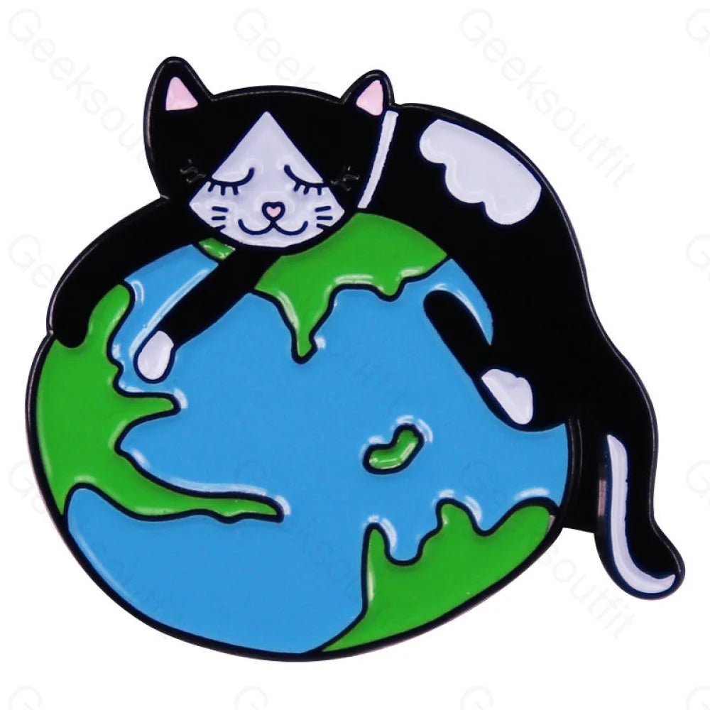 Cat Sleeps On Earth Pins