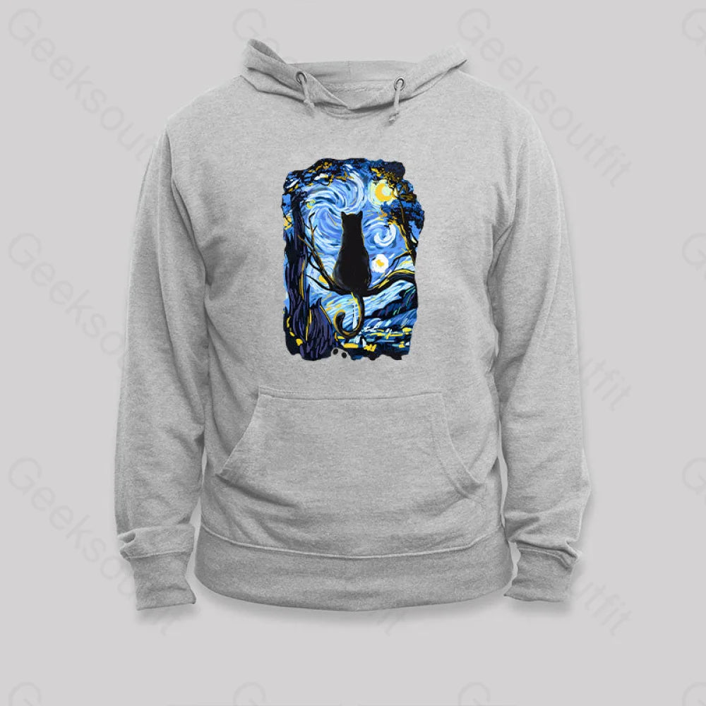 Cat Starry Night Hoodie Grey / S