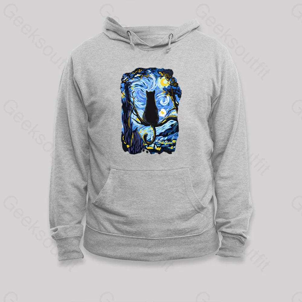 Cat Starry Night Hoodie Grey / S