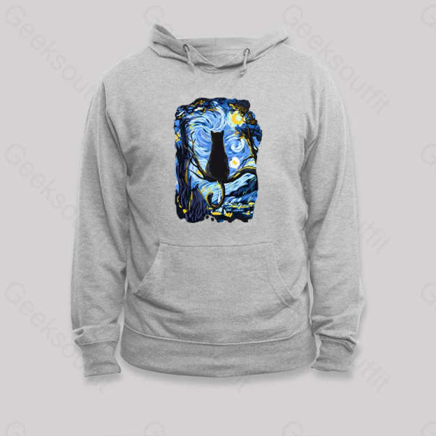 Cat Starry Night Hoodie Grey / S