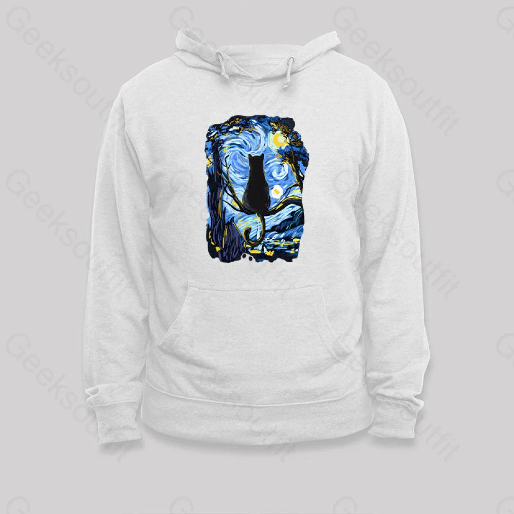 Cat Starry Night Hoodie White / S