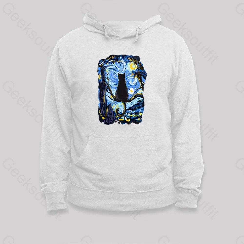 Cat Starry Night Hoodie White / S