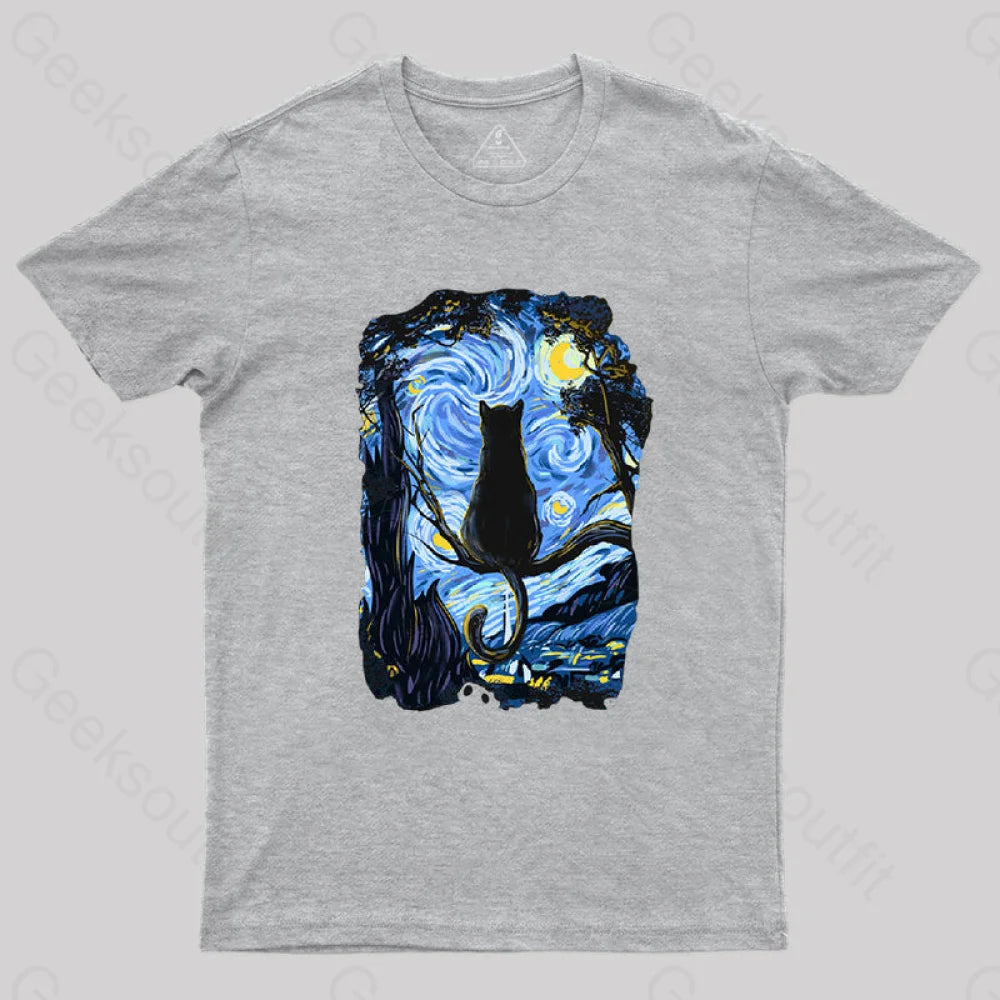 Cat Starry Night T-Shirt Grey / S