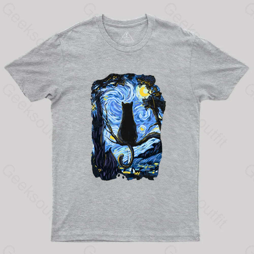 Cat Starry Night T-Shirt Grey / S