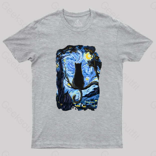 Cat Starry Night T-Shirt Grey / S