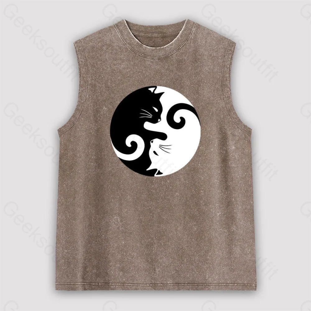 Cats Rule Unisex Washed Tank Brown / S