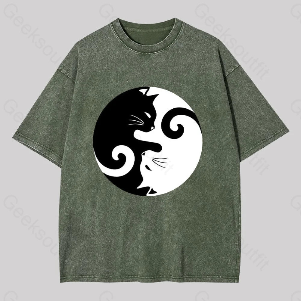 Cats Rule Washed T-Shirt Army Green / S
