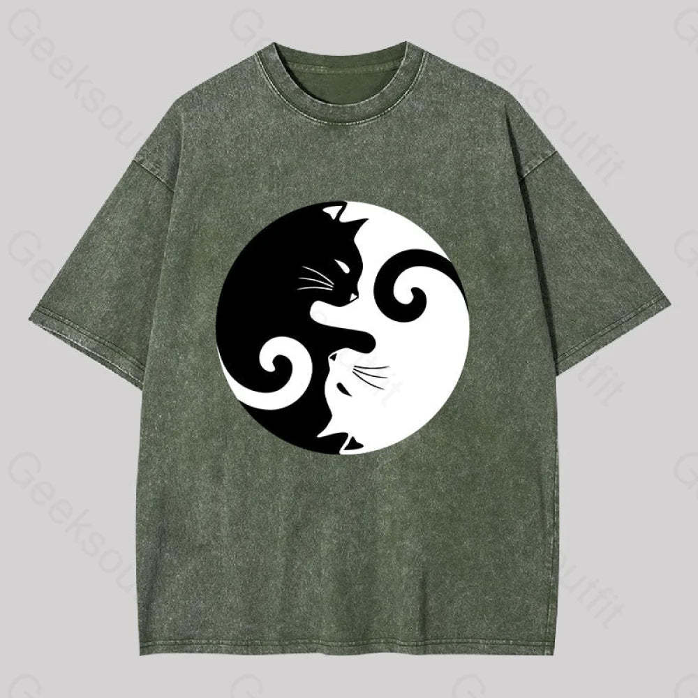 Cats Rule Washed T-Shirt Army Green / S